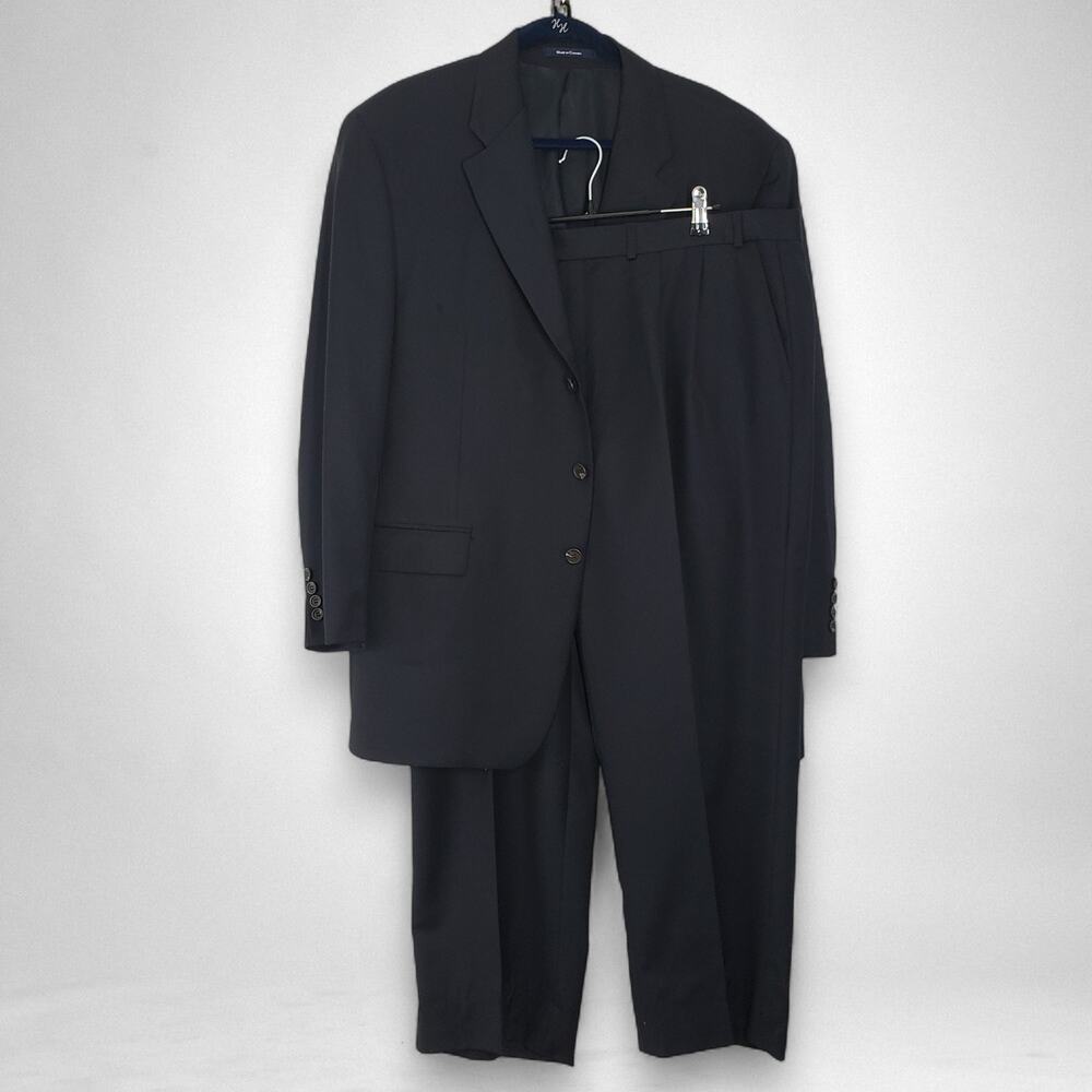 Vintage Ralph Lauren Chaps Suit Men 46 Reg 40x27 Navy Tonal Stripe Wool Cashmere